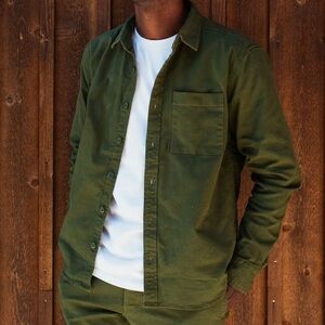 Huckberry Topo Design Dirt Shirt Long Sleeve Olive Green Organic Cotton X-Large